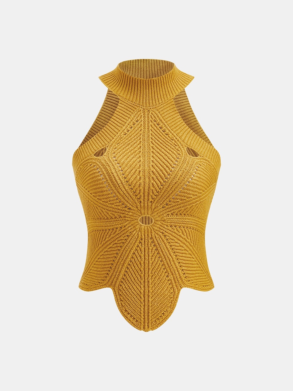 NWT Commense 40% Cotton Mustard Yellow Knit Halter Top Handkerchief Hem Size L